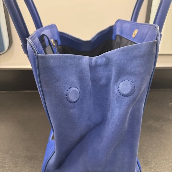 Pour La Victoire Blue and Black Leather and Suede Tote Handbag - Picture 2 of 5